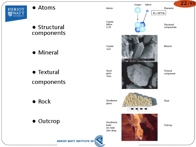 ● Atoms  ● Structural components   ● Mineral  ● Textural 